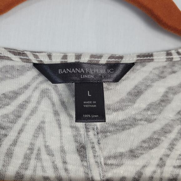 Banana Republic linen short sleeve zebra print wrap top size L gray white career - Picture 4 of 8